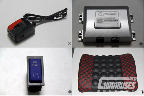 Components of the LDWS:①SmartCam ②LDWS controller ③LDWS rocker switch ④ vibration cushion 